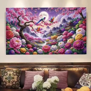 230x100cm Birds Peony Embroidery DIY Chinese Style Printed Kits Cross Stitch Needlework Set Home Decor Crafts